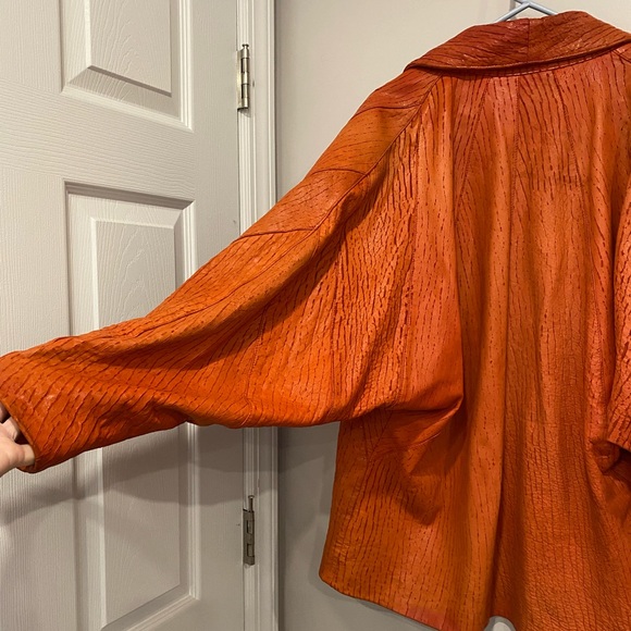 *Rare* VTG 80s Leather Jacket Dolman Sleeve by Gossip in Orange-Red - Picture 7 of 10